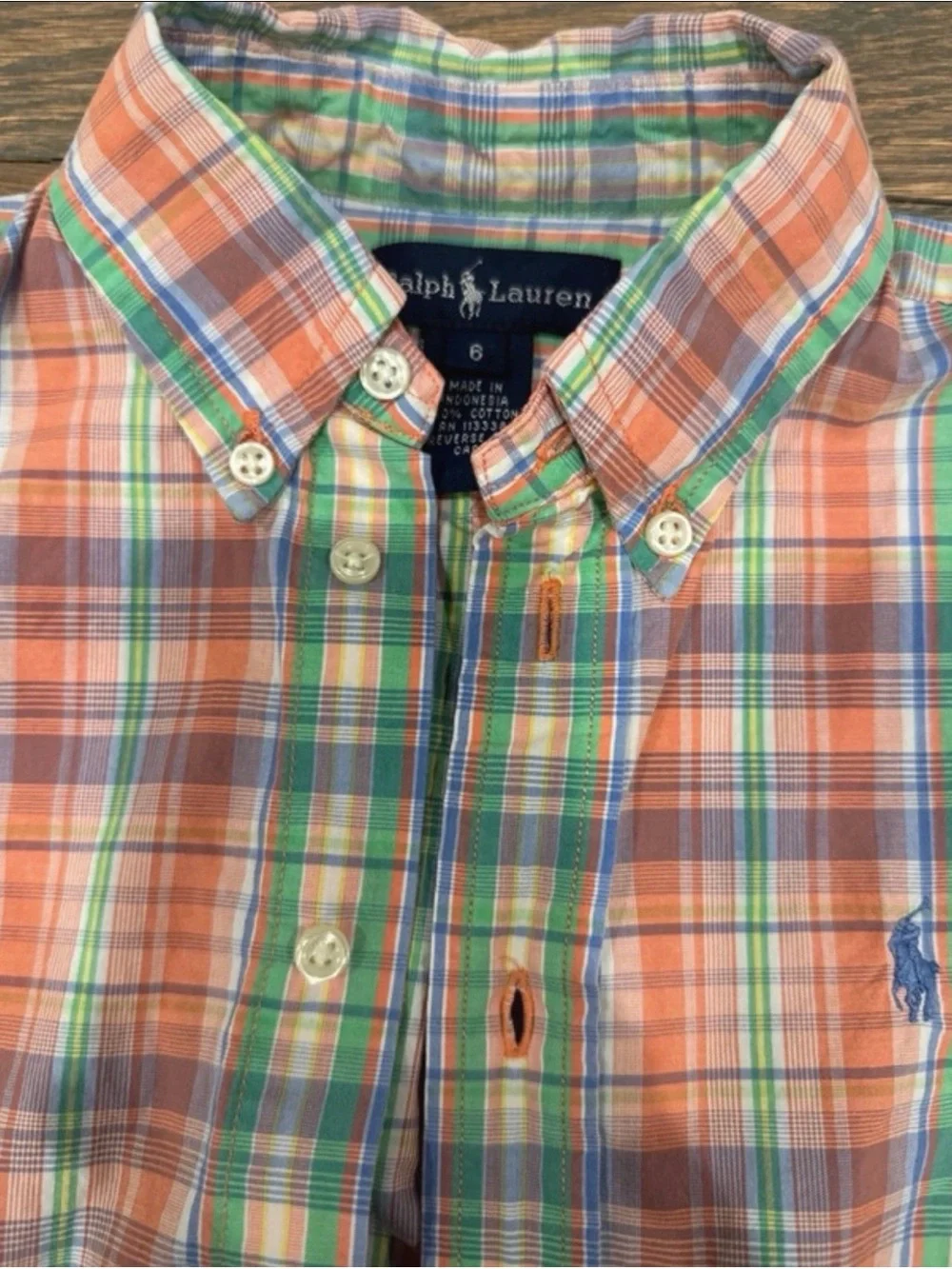 Ralph Lauren Orange, Green & Blue Plaid Button-Down Shirt